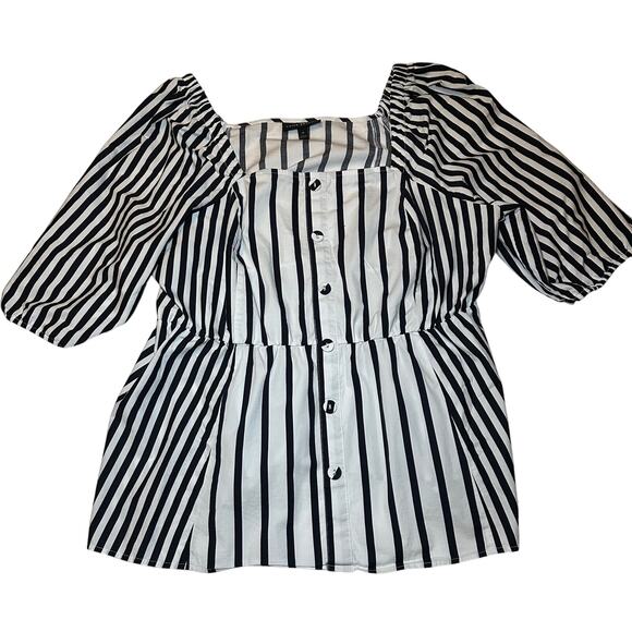 Lane Bryant Women’s Off Shoulder Shirt Plus Size 18 Black White Stripes Cotton - Picture 1 of 6